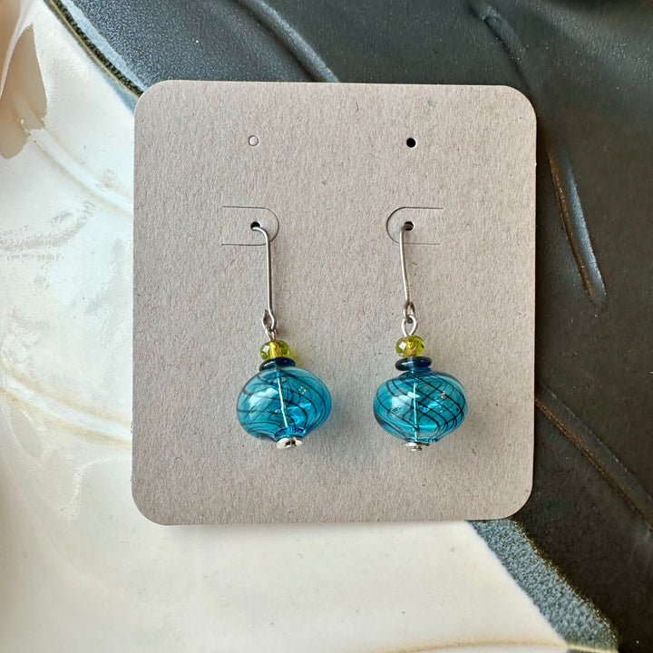 Small Aqua Blue Blown Glass Earrings