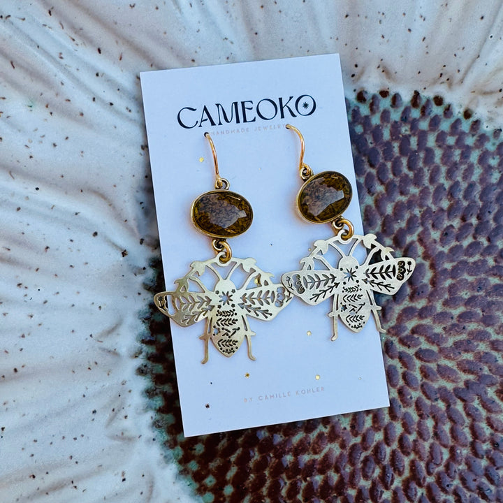 The Garden Bee Brass Dangle Earrings