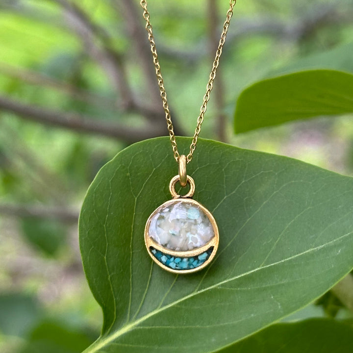 Mini Full Moon Necklace: Mother of Pearl + Turquoise