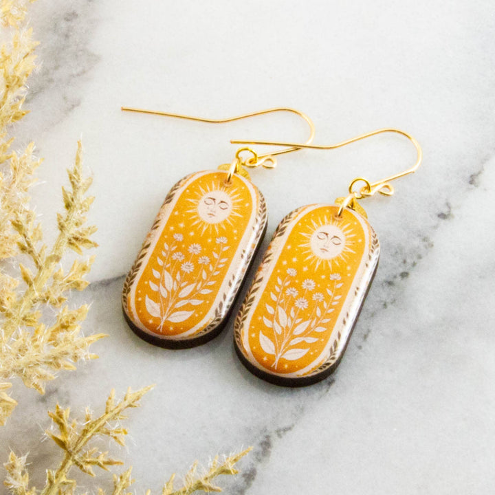 Vintage Yellow Sun Oblong Earrings