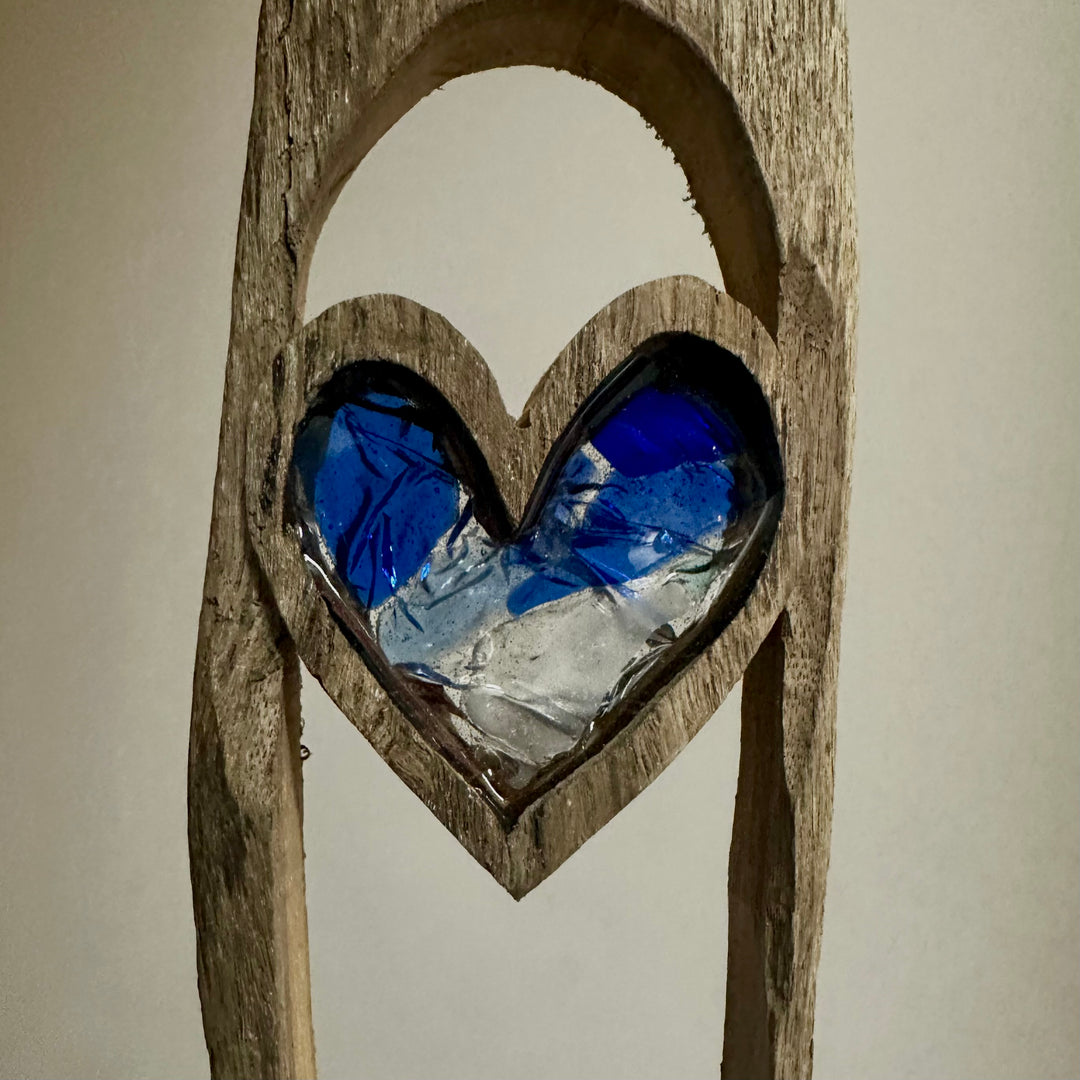 Standing Driftwood Heart - Blue