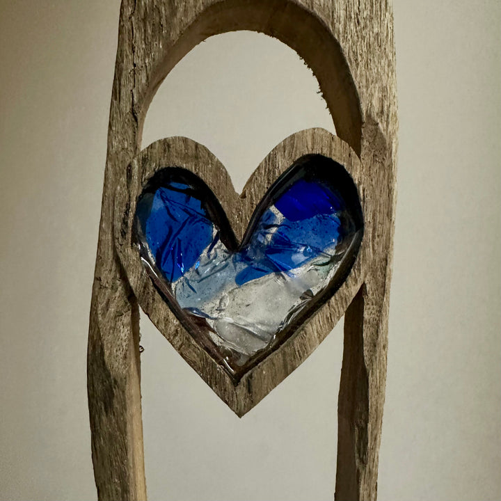 Standing Driftwood Heart - Blue