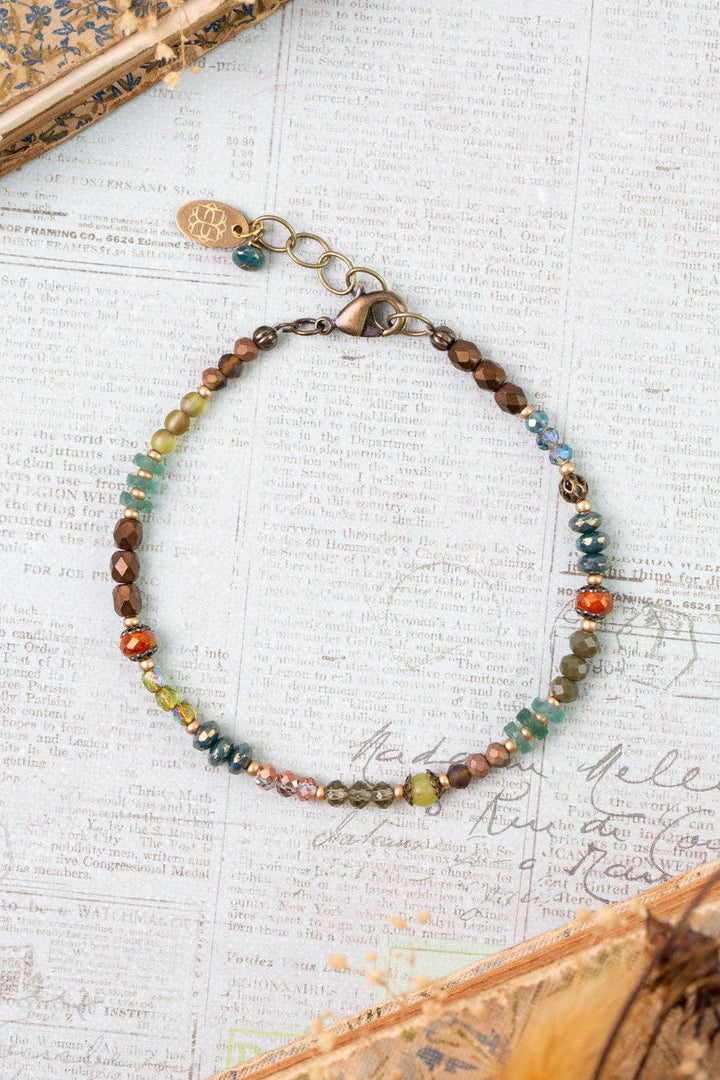 Crisp Autumn Green Jade, Crystal, Roman Glass Collage Bracelet