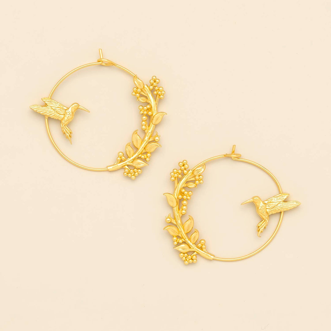 Hummingbird Hoop + Gold Refined Icon Earrings