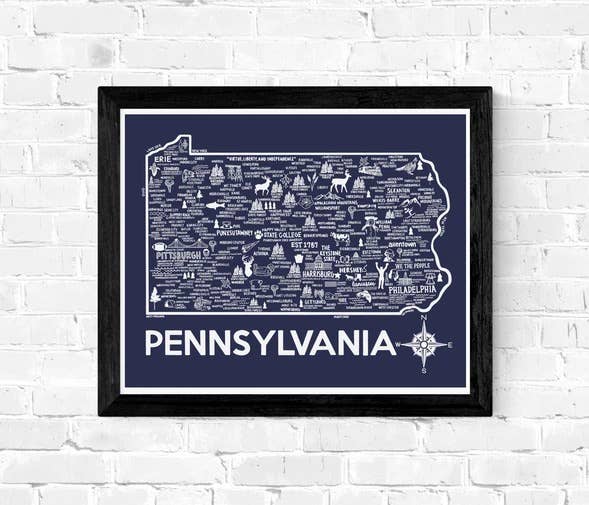 Pennsylvania Map Print Blue And White