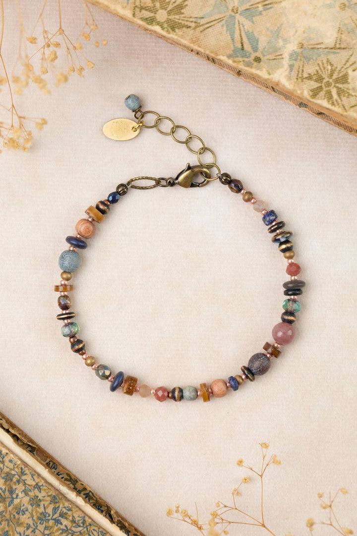 Storyteller Czech Glass, Muscovite, Wood Collage Bracelet