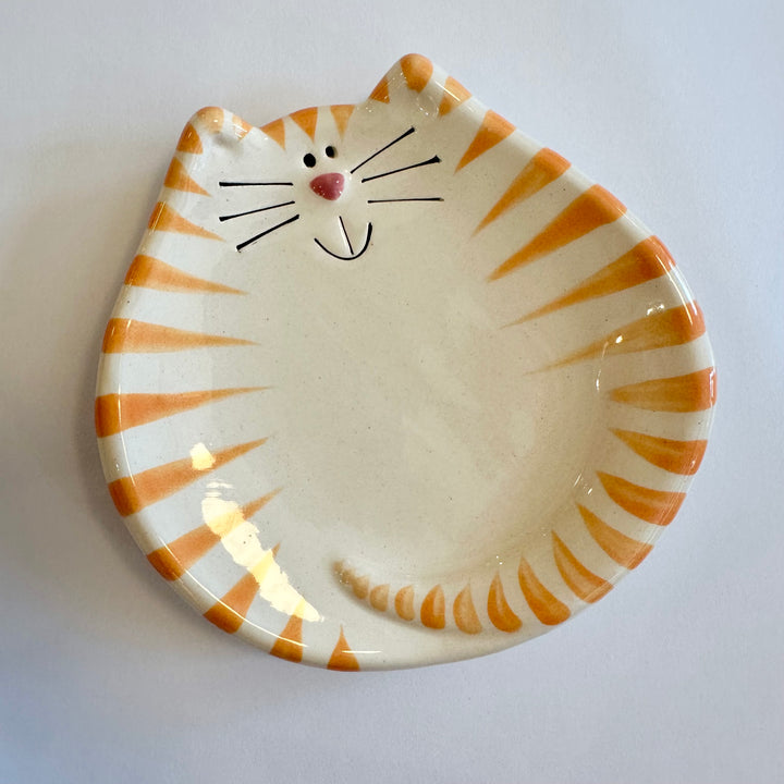 5" White + Yellow Orange Tiger Cat Dish