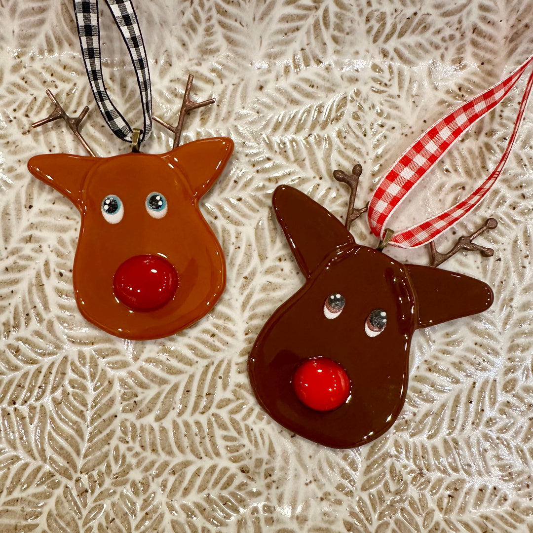 Rudolph Fused Glass Ornament