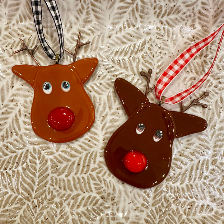 Rudolph Fused Glass Ornament