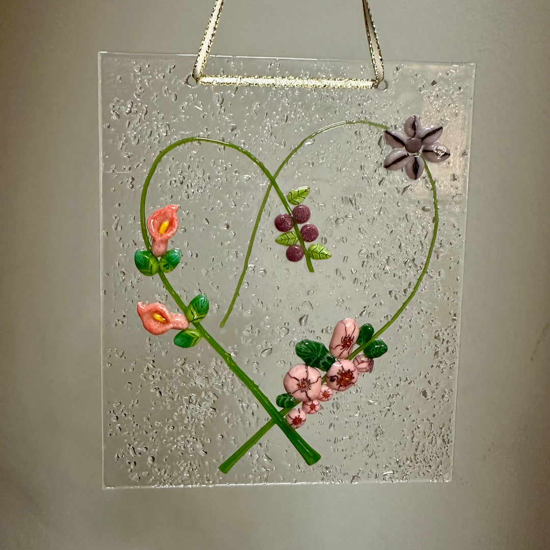 Pink + Purple Floral Heart Suncatcher