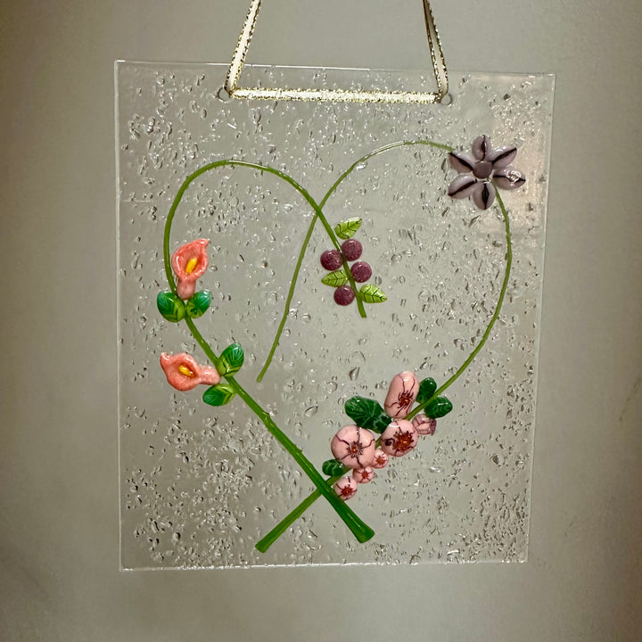 Pink + Purple Floral Heart Suncatcher