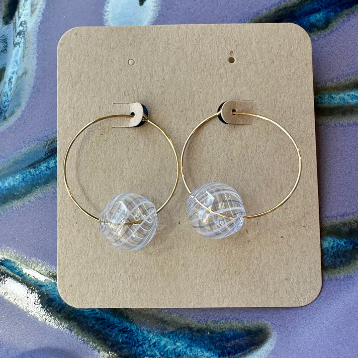 Pale Blue + White Swirl Glass Ball Earrings