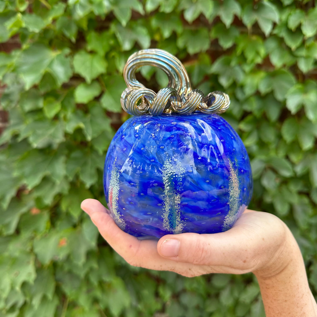 Medium Blue Glass Pumpkin