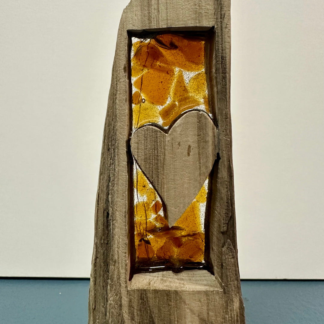 Driftwood Heart - Brown Beach Glass