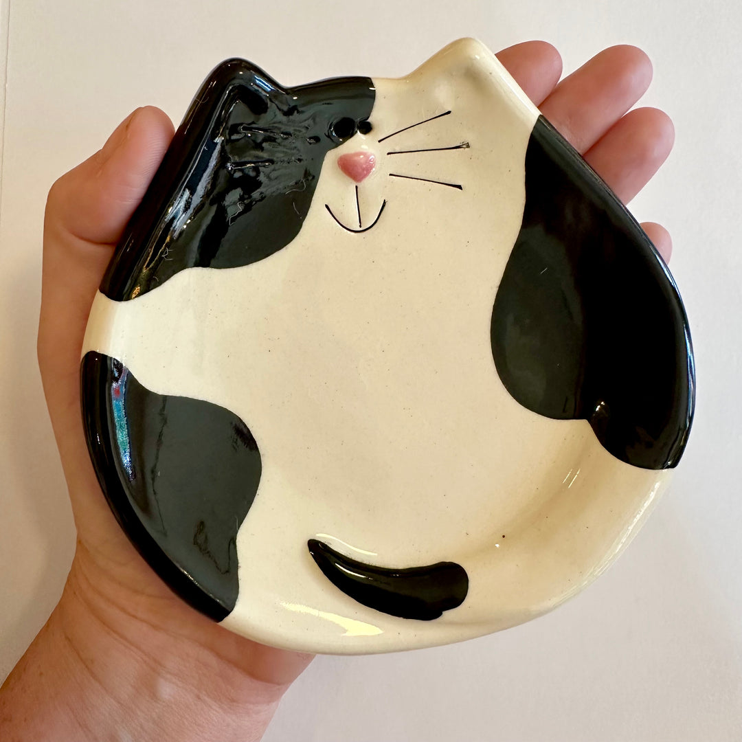 5" White + Black Spotted Cat Dish