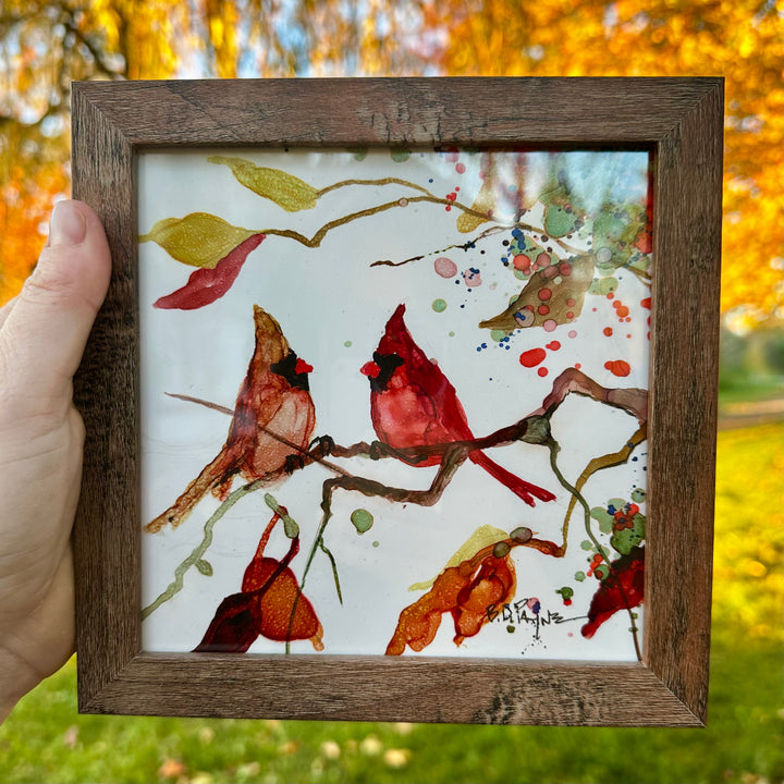 Cardinal Pair in Fall Medium Painting