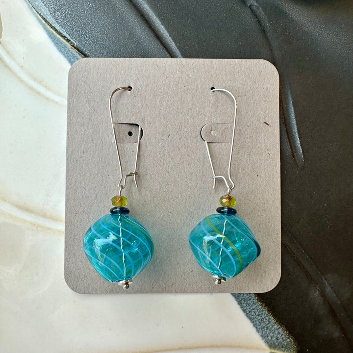 Aqua Blue Blown Glass Swirl Earrings