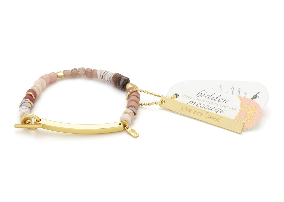 Loved Hidden Message Bracelet Rhodochrosite + Gold