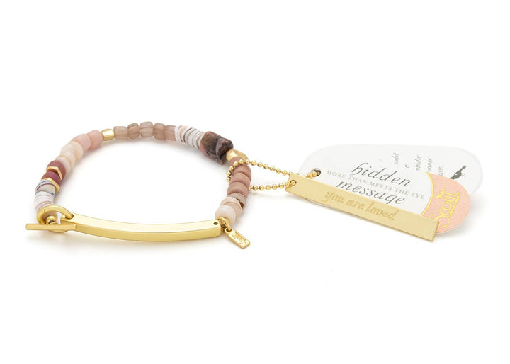 Loved Hidden Message Bracelet Rhodochrosite + Gold