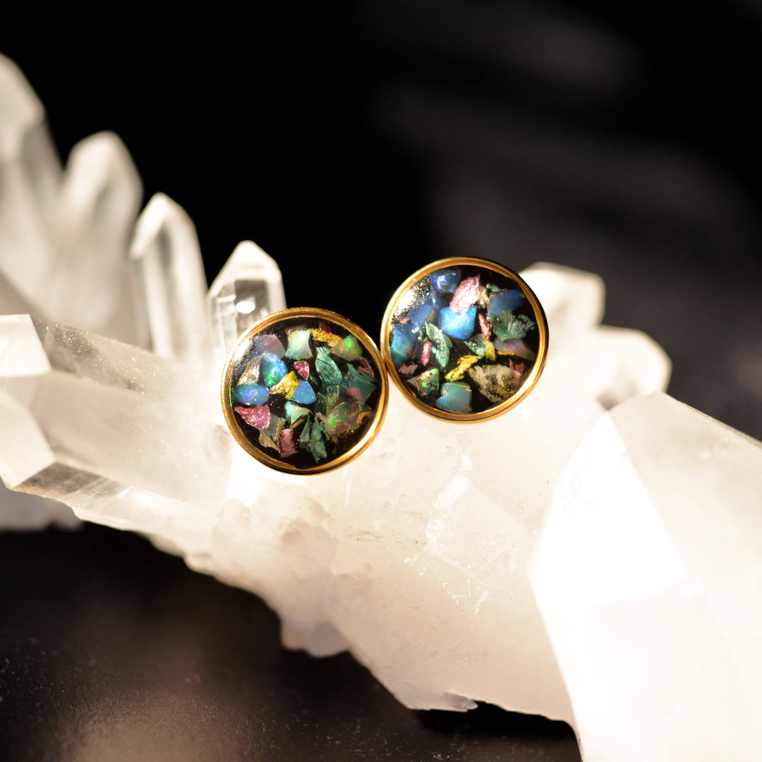 Flower Petal Confetti + Opals Post Earrings