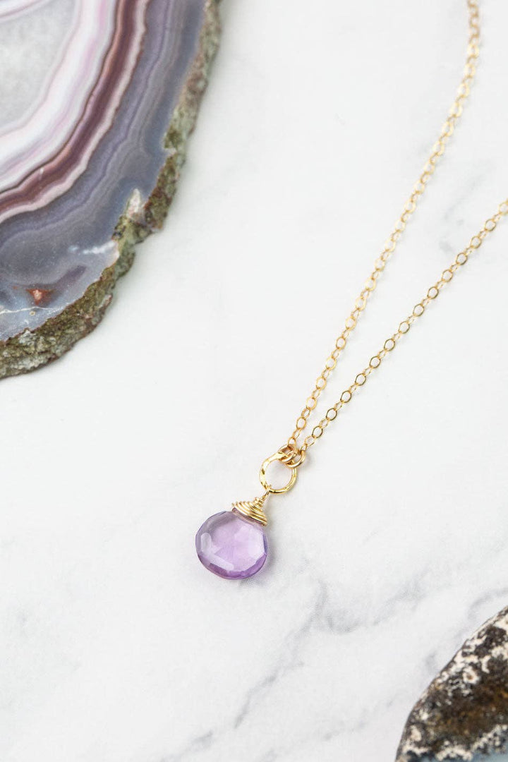 Birthstone February Gold Amethyst Solitaire Drop Necklace