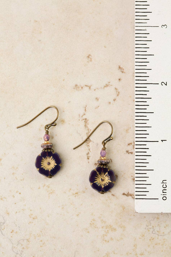 Czech Glass Purple Flower Earrings