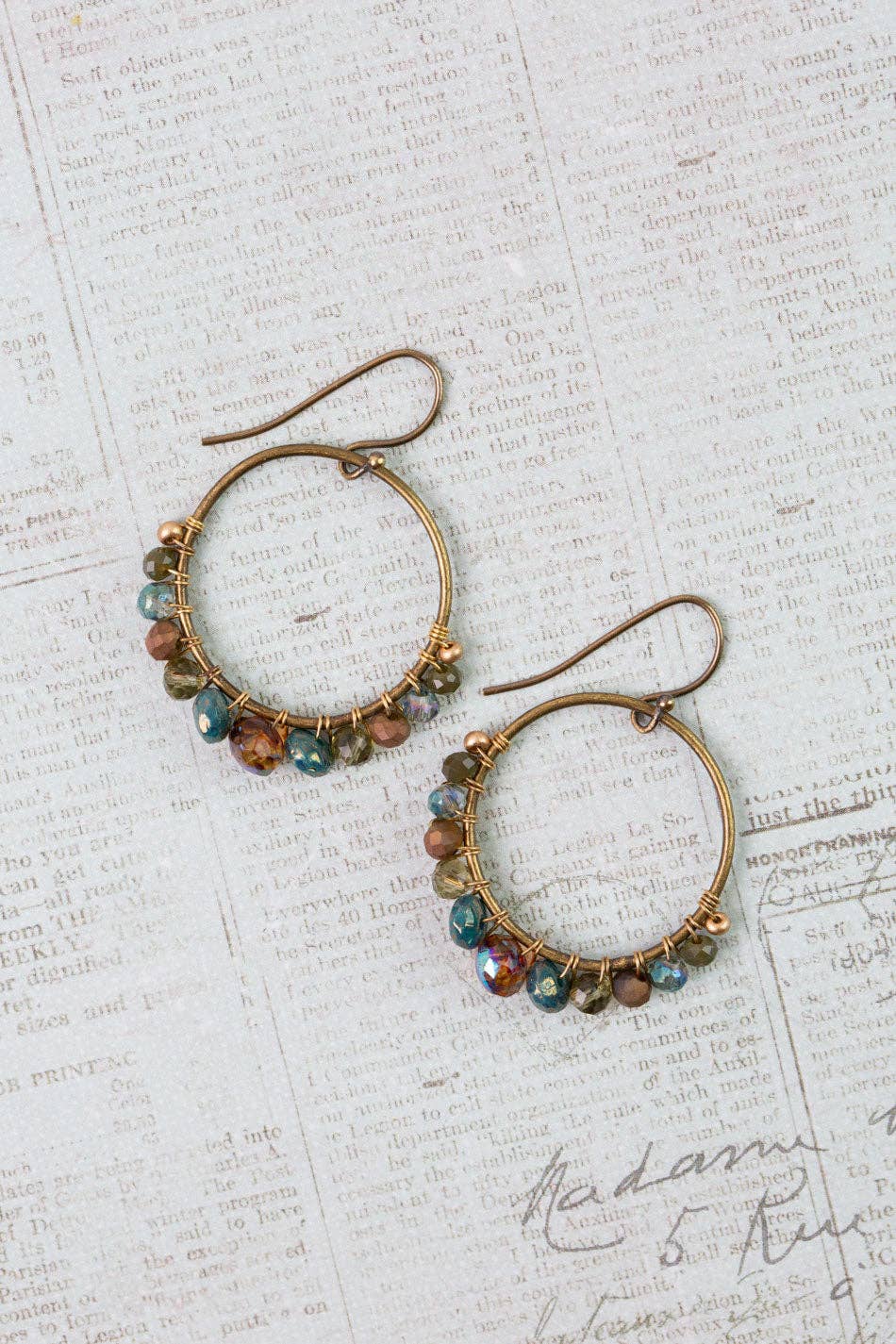 Crisp Autumn Czech Glass, Crystal Hoop Earrings