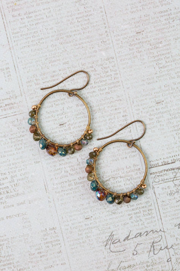 Crisp Autumn Czech Glass, Crystal Hoop Earrings