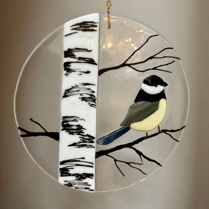 Chickadee + Birch Glass Suncatcher