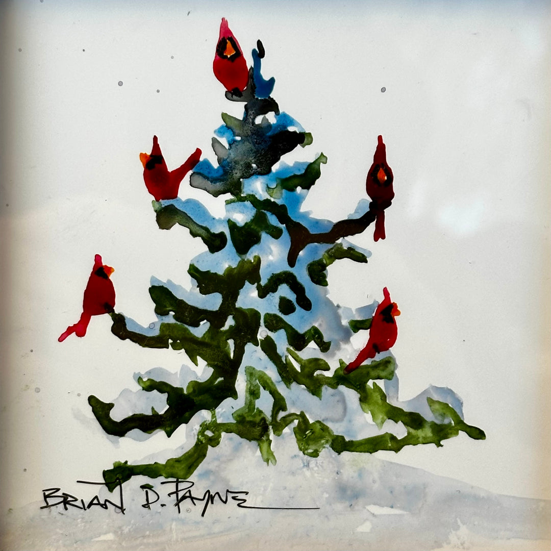 Five Cardinals in Pine Mini Painting