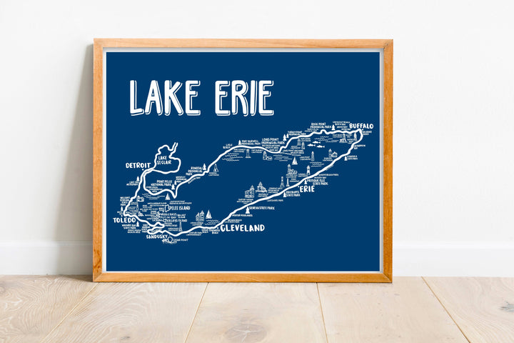 Lake Erie Map Blue Art Print