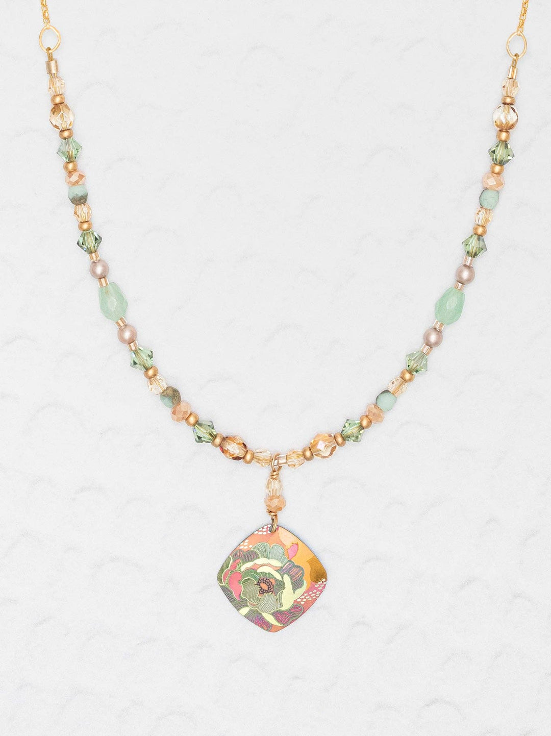 Elena Beaded Necklace Blooming Coral + Sage