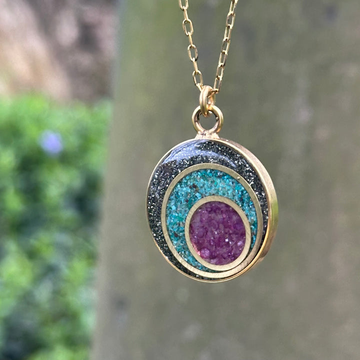 The Spiral Gemstone Inlay Necklace : Pyrite + Turquoise