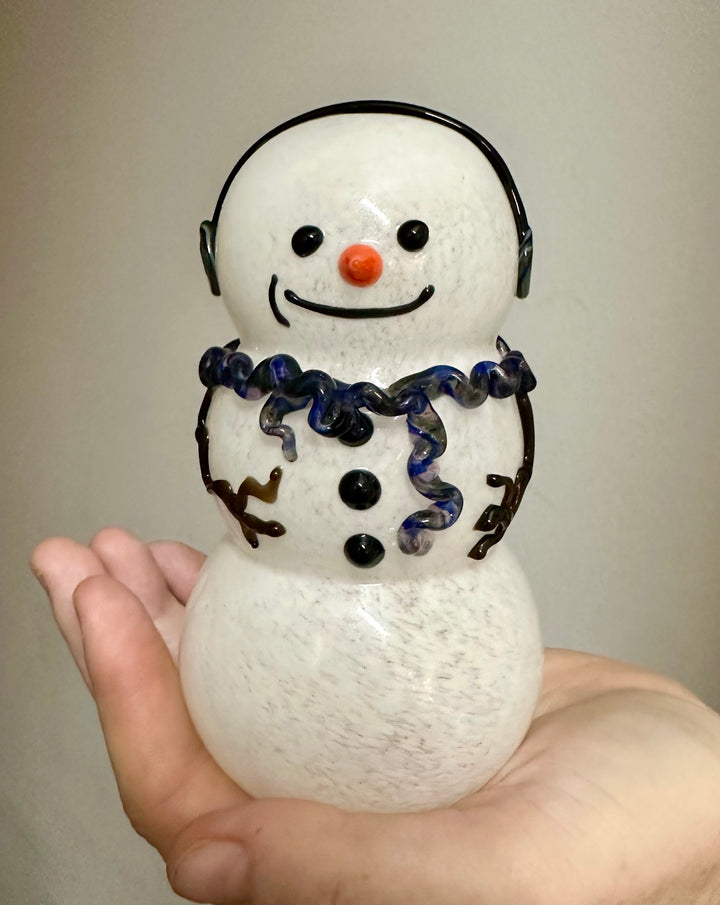Earmuff Snowman with Blue + Purple  Scarf
