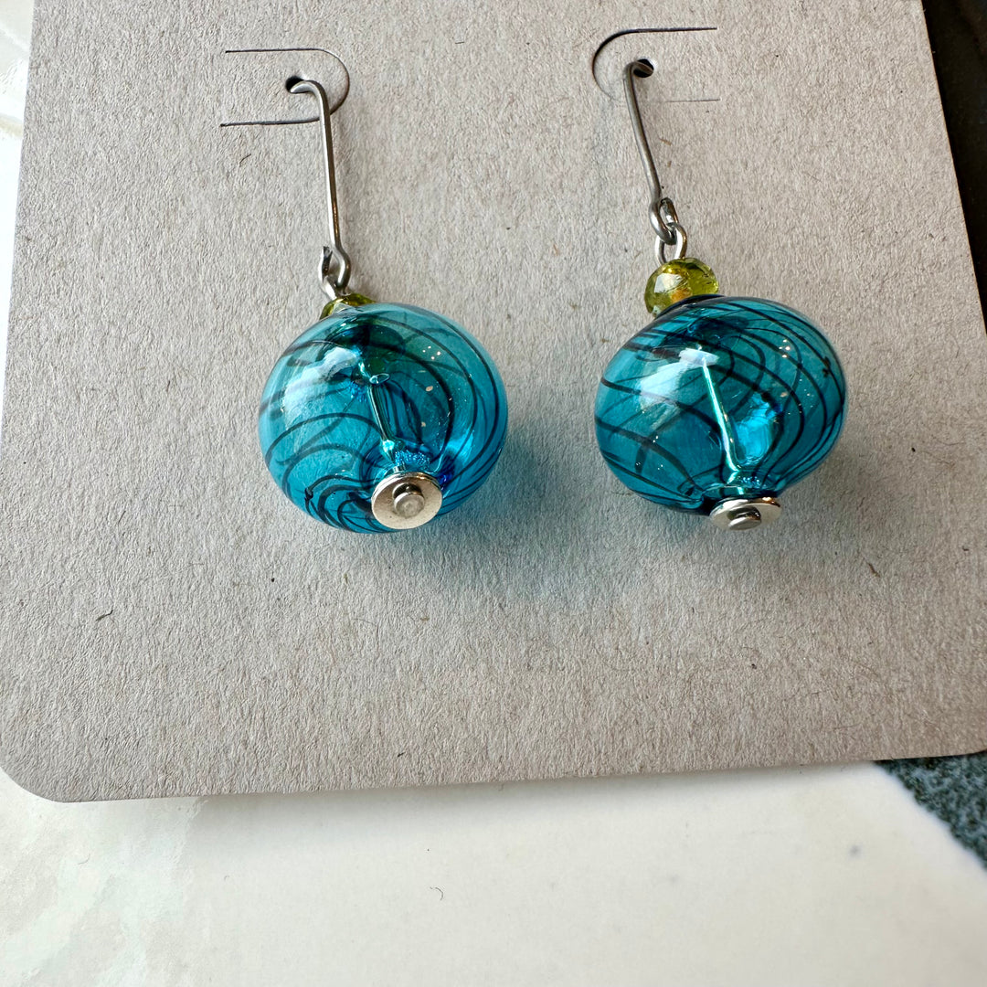 Small Aqua Blue Blown Glass Earrings