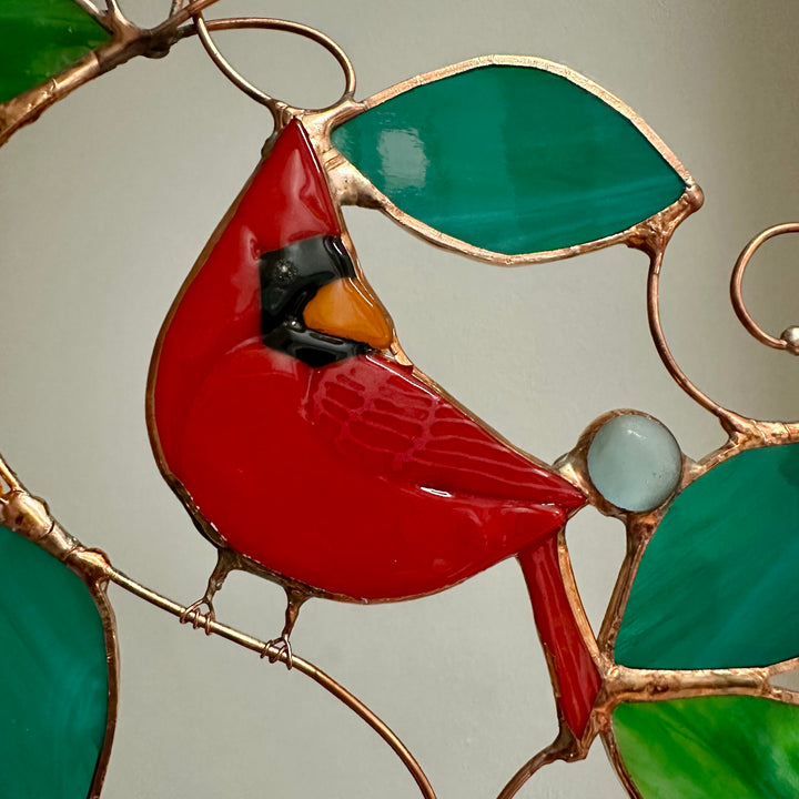 Cardinal on Wire Stained Glass