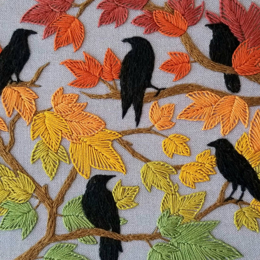 Autumn Birds Hand Embroidery Kit: Grey-blue