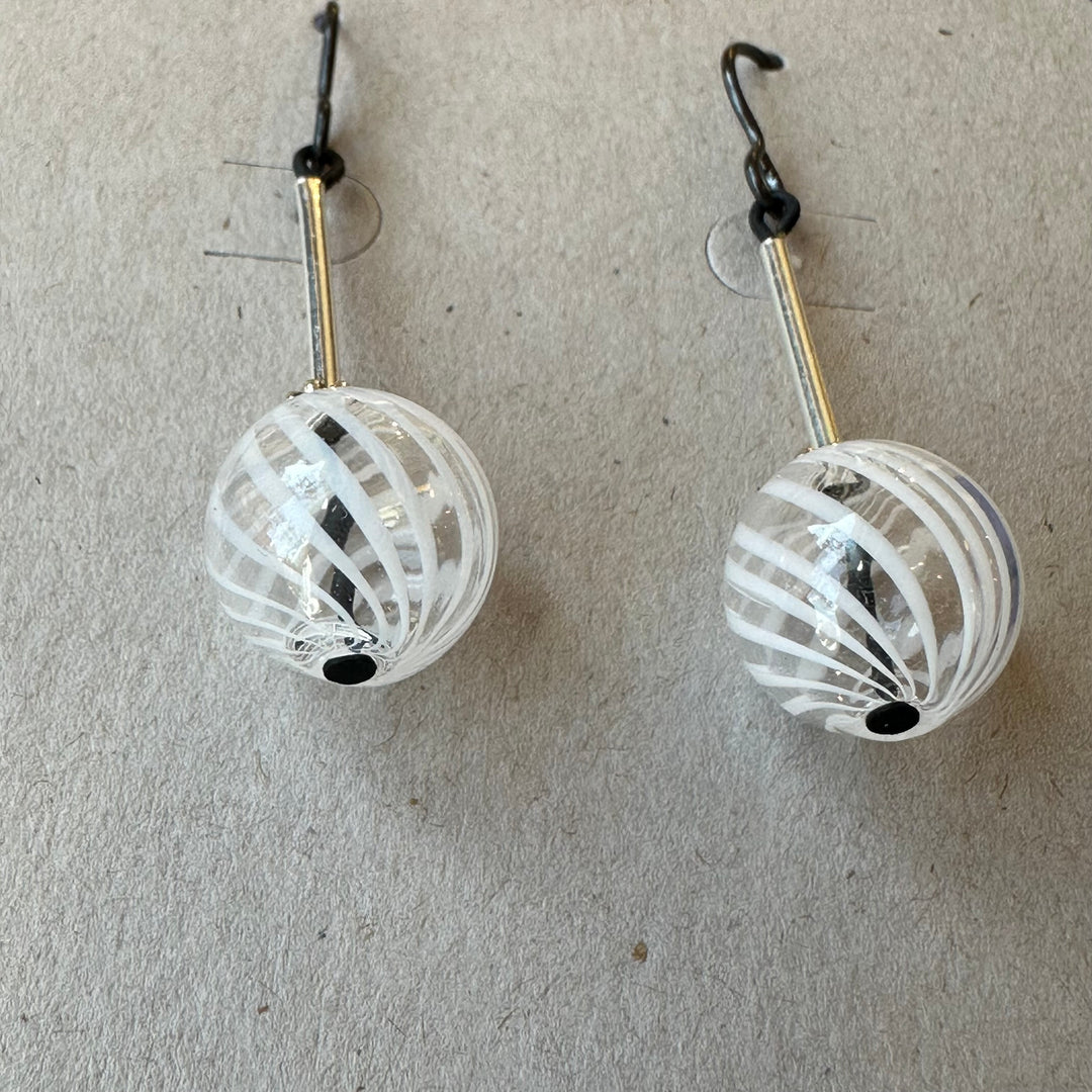 White Swirl Glass with Sterling Tube Earrings