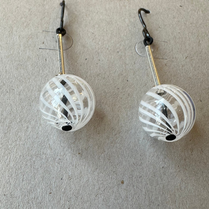 White Swirl Glass with Sterling Tube Earrings