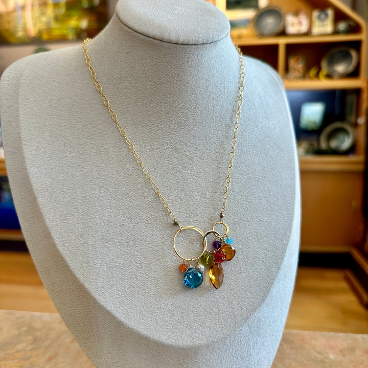 3 Links Gem Necklace On Double Chain