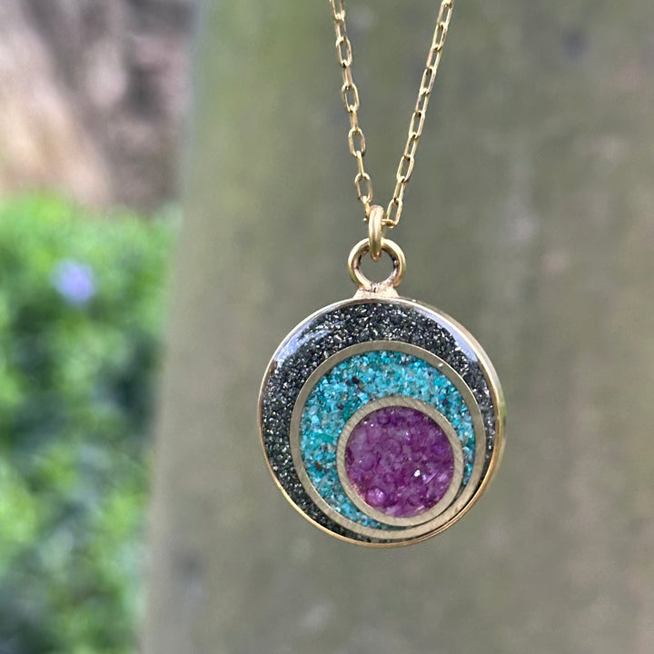 The Spiral Gemstone Inlay Necklace : Pyrite + Turquoise