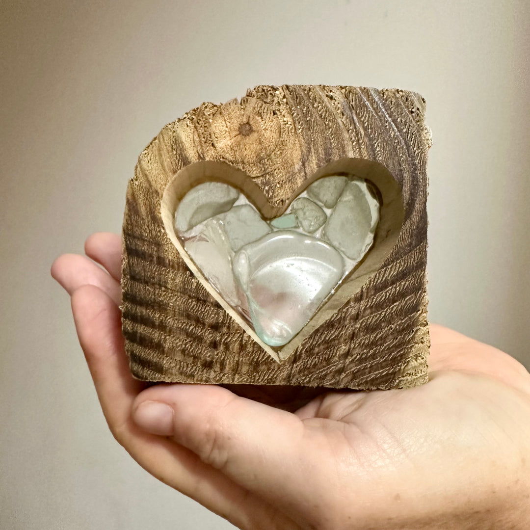 Driftwood + Beach Glass Small Heart