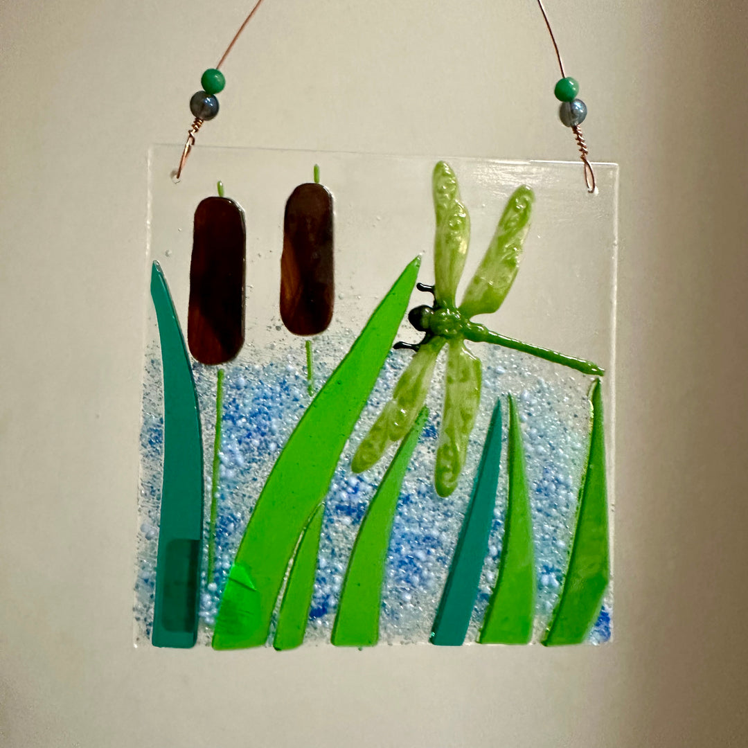 Green Dragonfly + Cattail Suncatcher