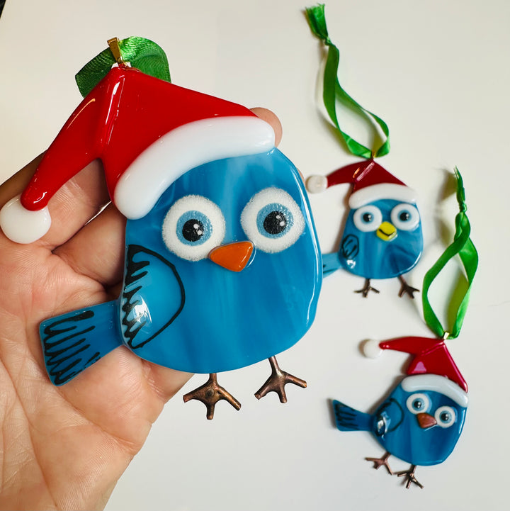 Santa Bird Ornament Blue