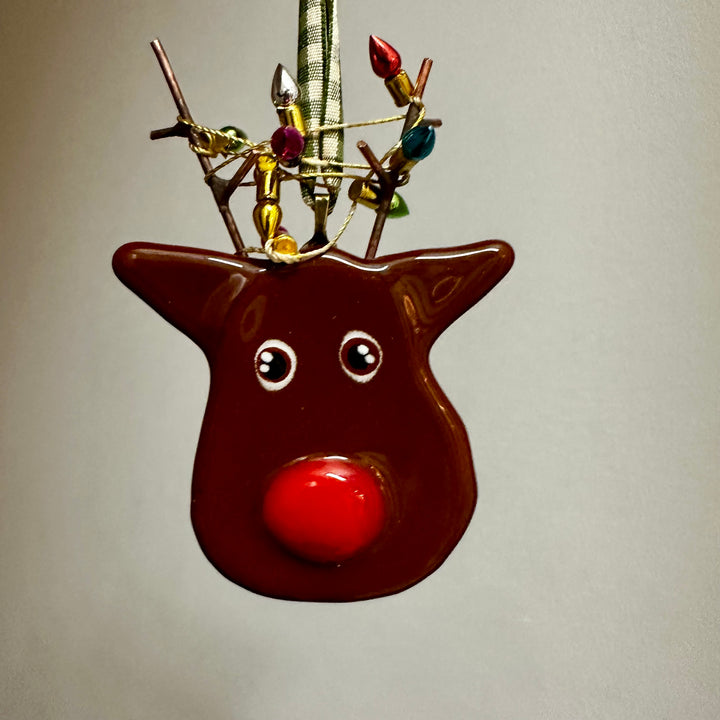 Rudolph With Lights Fused Glass Ornament