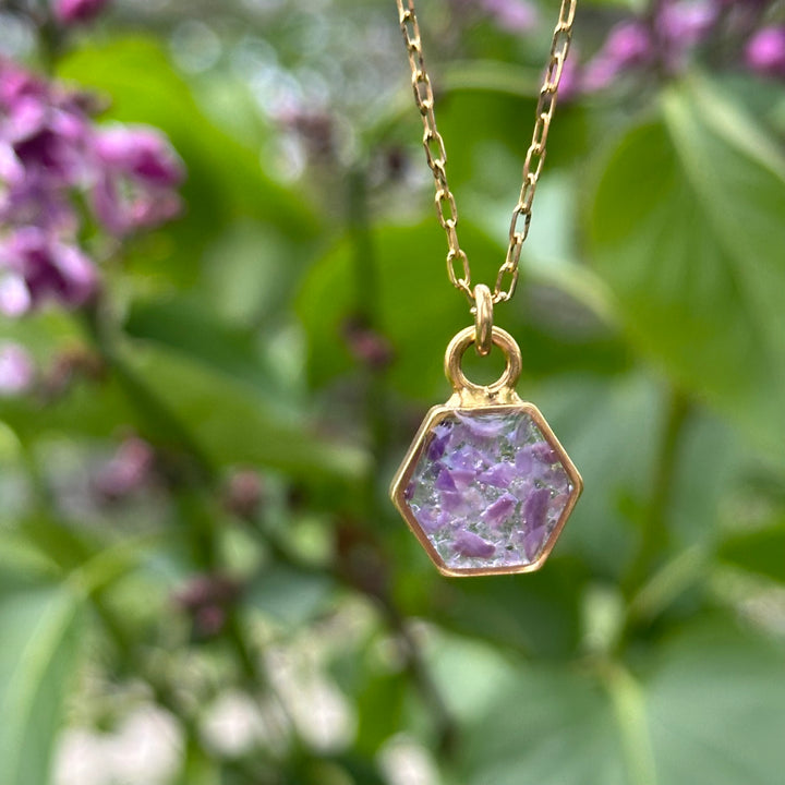 Petite Hexagon Crushed Gemstone Necklace: AMETHYST