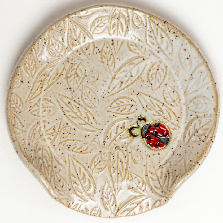 Ladybug Pattern White Ceramic Spoon Rest