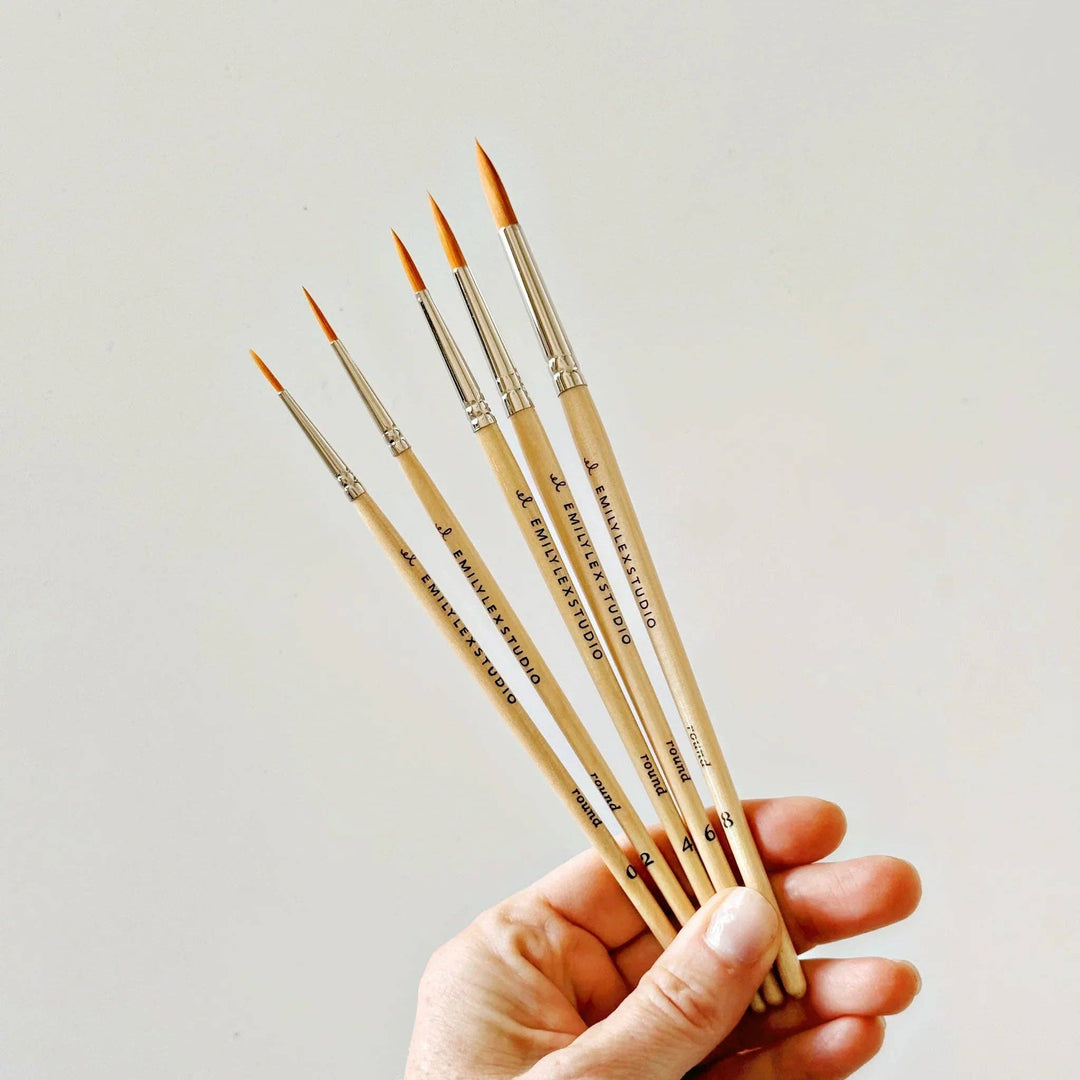 Watercolor Paintbrushes: Set of Five Wood Brushes