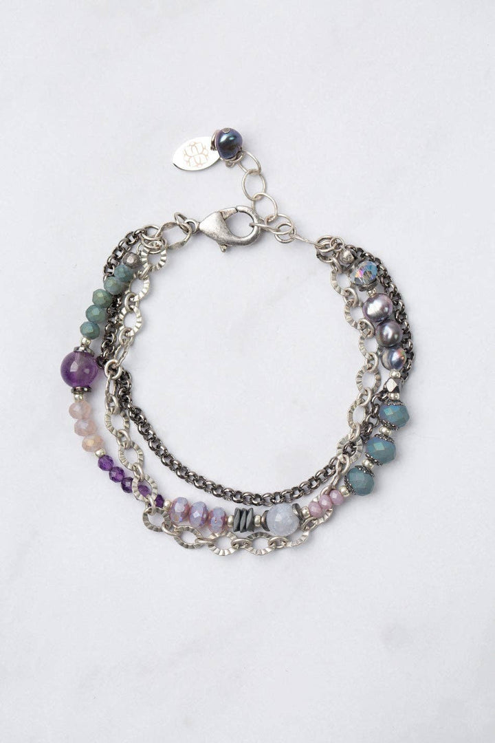 Reflections Pearl, Amethyst, Blue Lace Agate Multistrand Bracelet