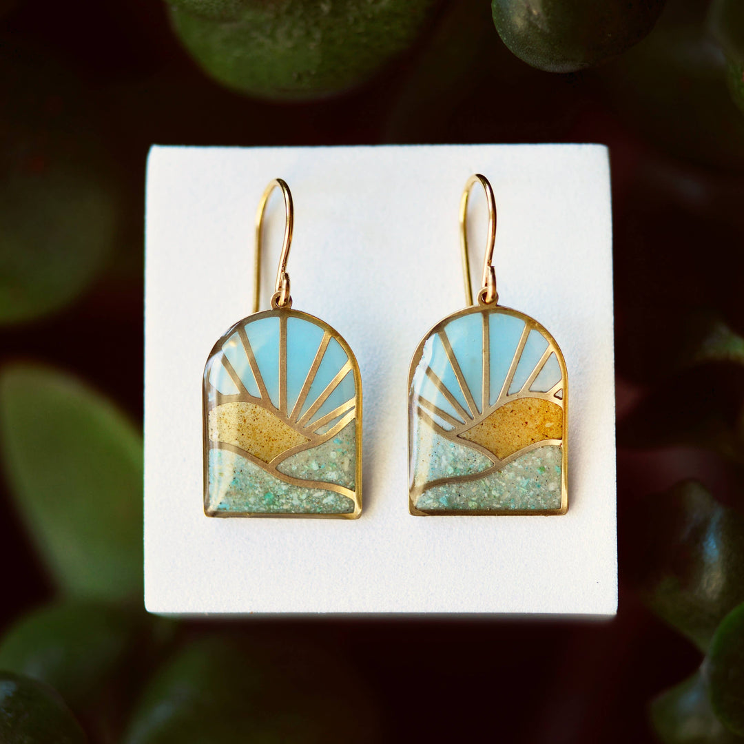 Colorful Landscape Sunrise Earrings with crushed stone